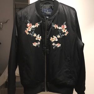Black floral bomber jacket